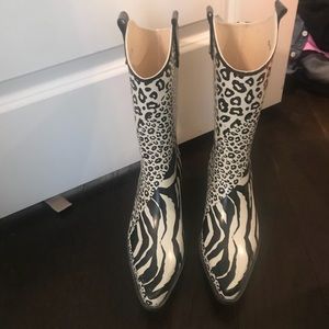 Zebra print cowboy boot rain boots